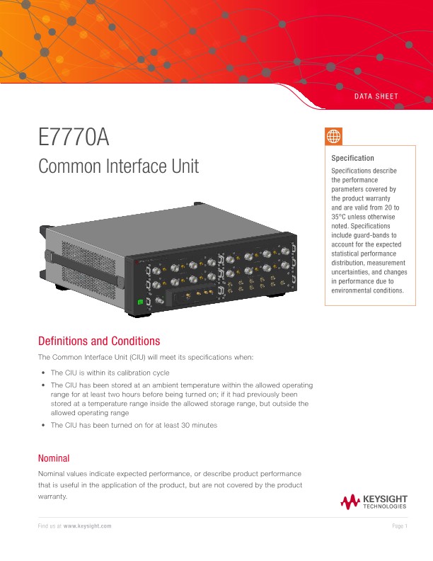 E7770A Common Interface Unit PDF Asset Page Keysight